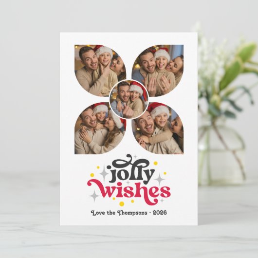 Zwarte Tie Festive Retro Fotocollage Kerstmis Feestdagenkaart (Staand voorkant)