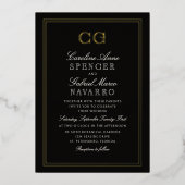 Zwarte-Tie Luxe Monogram Bruiloft Folie Uitnodiging (Voorkant)