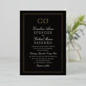 Zwarte-Tie Luxe Monogram Bruiloft Folie Uitnodiging (Staand Voorkant)