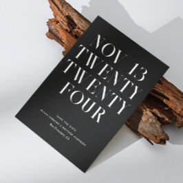 Zwarte-Tie Moderne Trouwdag. Minimalistisch Formee Save The Date