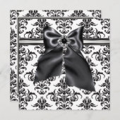 Zwarte Tie Party Zwarte Damast Feest Uitnodiging (Voorkant / Achterkant)