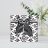 Zwarte Tie Party Zwarte Damast Feest Uitnodiging (Staand voorkant)