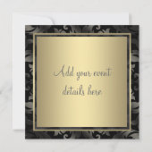 Zwarte Tie Party Zwarte Goud Zwarte Damast Uitnodi Kaart (Achterkant)