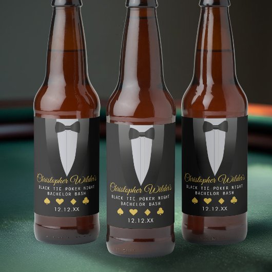 Zwarte Tied Pokeravond Bachelorfeest Bier Etiket