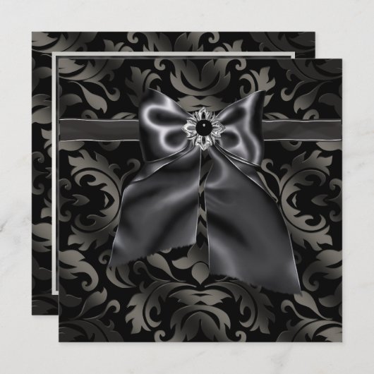 Zwarte-Tiefeest Uitnodiging Zwart Damasten Feest (Voorkant / Achterkant)