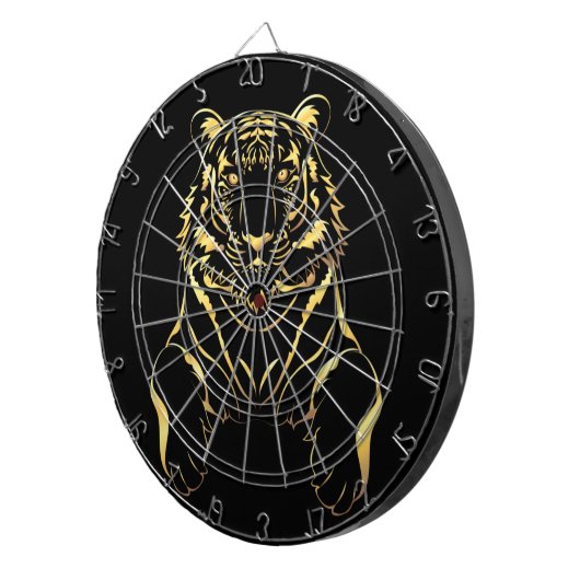 Zwarte tijger met gouden strepen dartbord (Voorkant Rechts)
