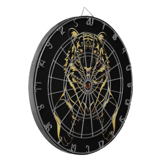 Zwarte tijger met gouden strepen dartbord (Voorkant Links)
