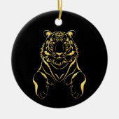 Zwarte tijger met gouden strepen keramisch ornament (Voorkant)