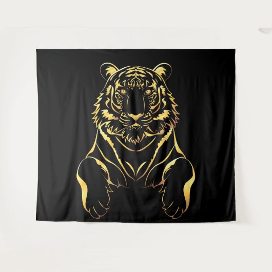 Zwarte tijger met gouden strepen wandkleed (Voorkant (horizontaal))