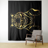 Zwarte tijger met gouden strepen wandkleed (In situ)