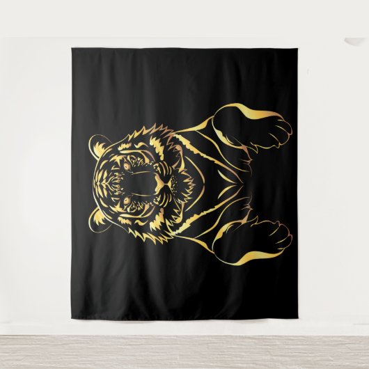 Zwarte tijger met gouden strepen wandkleed (Voorkant)