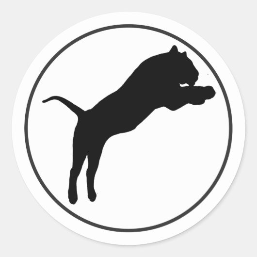 Zwarte tijgertekening in witte cirkel ronde sticker (Voorkant)