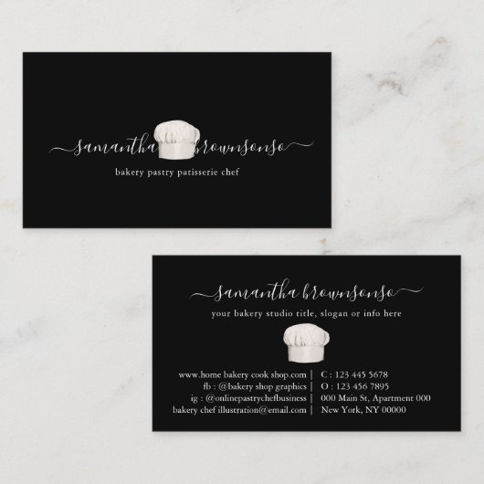 Zwarte tiny Bakery Chef Pet Visitekaartje (Voorkant / Achterkant)