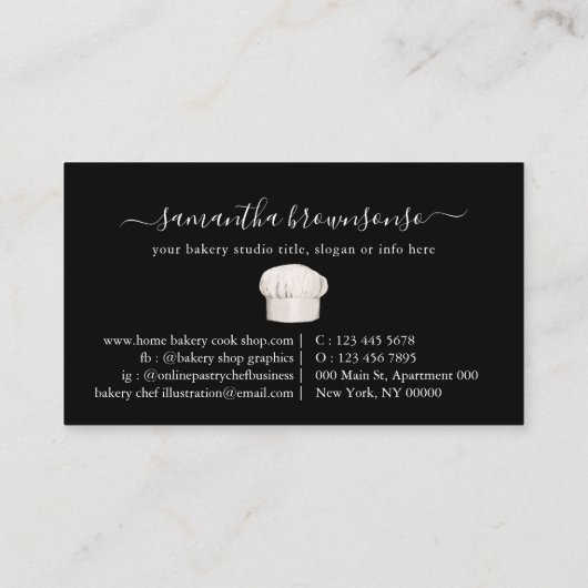 Zwarte tiny Bakery Chef Pet Visitekaartje (Achterkant)
