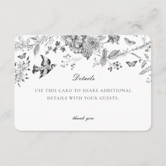 Zwarte Toile Bloemen Details Kaart Invitation Inse (Voorkant)