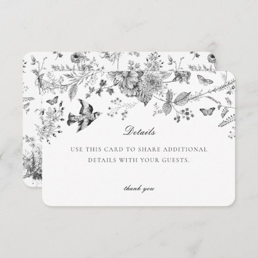 Zwarte Toile Bloemen Details Kaart Invitation Inse (Voorkant / Achterkant)