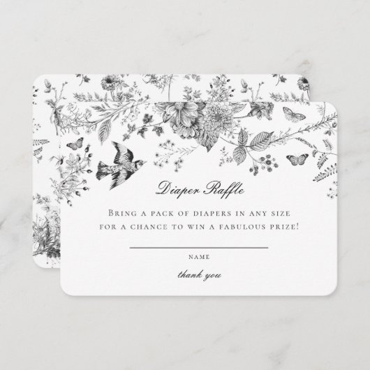 Zwarte Toile Bloemen Luier Raffle Uitnodiging Inse Informatiekaartje (Voorkant / Achterkant)