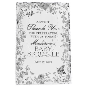 Zwarte Toile De Jouy Baby Sprinkle Favoren Medium Cadeauzakje