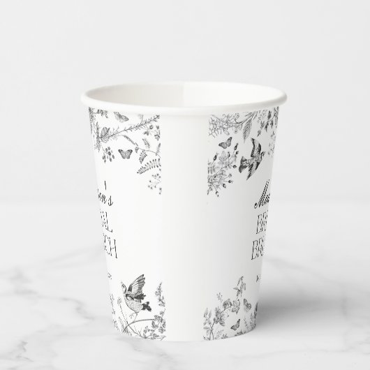Zwarte Toile De Jouy Bloemen Bruids Brunch Papieren Bekers (Links)