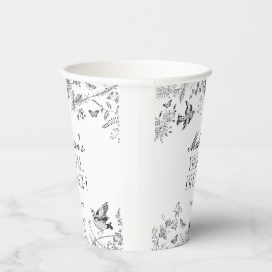 Zwarte Toile De Jouy  Bloemen Bruids Brunch Papieren Bekers (Rechts)