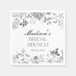 Zwarte Toile De Jouy  Bloemen Bruids Brunch Servet