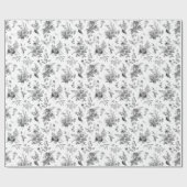 Zwarte Toile De Jouy  Bloemen Chinoiserie Cadeaupapier (Vlak)