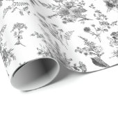 Zwarte Toile De Jouy  Bloemen Chinoiserie Cadeaupapier (Rol Hoek)