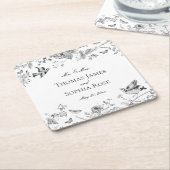 Zwarte Toile De Jouy Bloemen Huwelijk Kartonnen Onderzetters (Schuin)