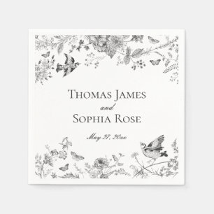 Zwarte Toile De Jouy  Bloemen Huwelijk Servet