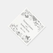 Zwarte Toile De Jouy Bloemen Huwelijk Servet (Hoek)