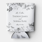 Zwarte Toile De Jouy  Bloemen Huwelijksgunsten Blikjeskoeler (Voorkant)