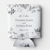 Zwarte Toile De Jouy  Bloemen Huwelijksgunsten Blikjeskoeler (Achterkant)