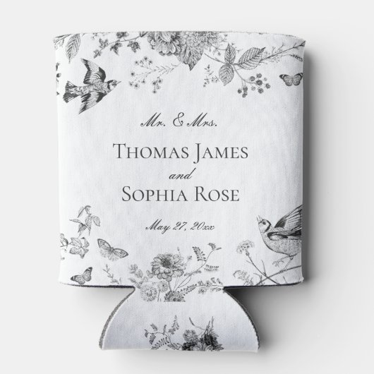 Zwarte Toile De Jouy  Bloemen Huwelijksgunsten Blikjeskoeler (Achterkant)