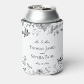 Zwarte Toile De Jouy  Bloemen Huwelijksgunsten Blikjeskoeler (Blikje Achterkant)