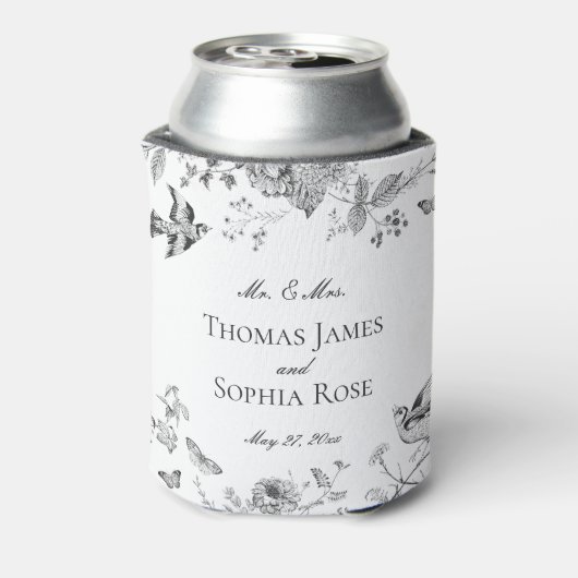 Zwarte Toile De Jouy  Bloemen Huwelijksgunsten Blikjeskoeler (Blikje Achterkant)