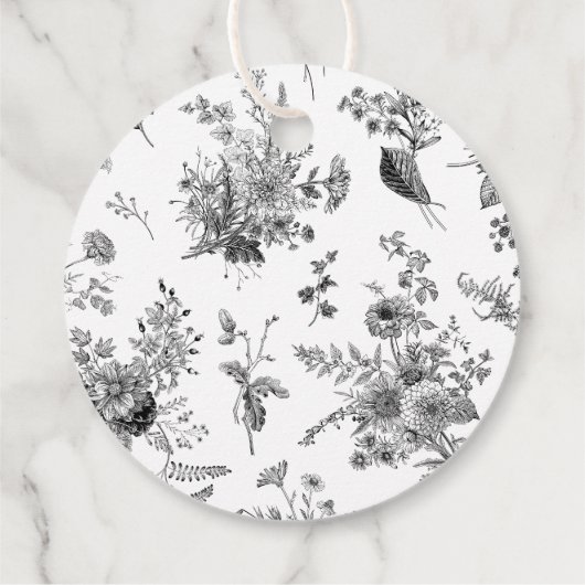 Zwarte Toile De Jouy Bloemendoop Bedankjes Labels (Achterkant)