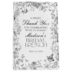 Zwarte Toile De Jouy Bloemige Bruiloft Brunch Favo Medium Cadeauzakje