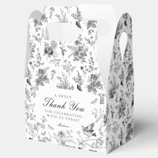 Zwarte Toile De Jouy bloemrijke dessert favorieten Bedankdoosjes (Geopend)
