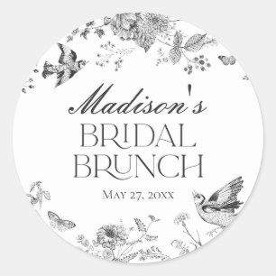 Zwarte Toile De Jouy Vintage Bloem Bruids Brunch Ronde Sticker