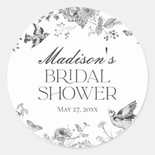 Zwarte Toile De Jouy Vintage Bloem Bruidsdouche Ronde Sticker