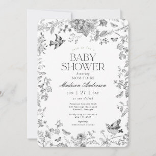 Zwarte Toile De Jouy Vintage Bloemenkinderfeest Kaart