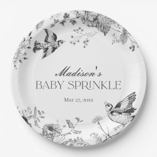 Zwarte Toile De Jouy Vintage Bloemige Baby Sprinkl Papieren Bordje