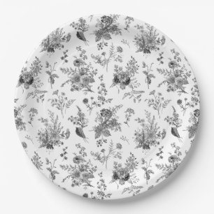 Zwarte Toile De Jouy Vintage Bloemrijke Chinoiseri Papieren Bordje
