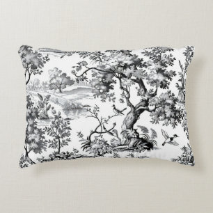 Zwarte Toile Print Accent Kussen