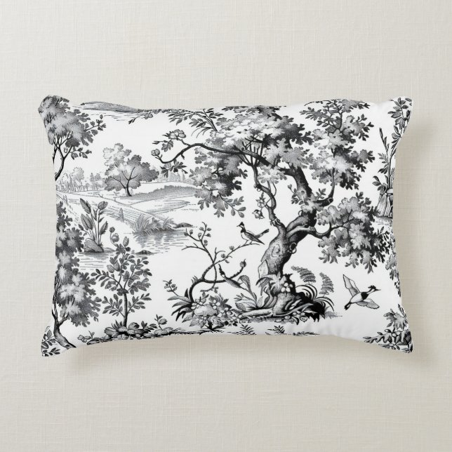 Zwarte Toile Print Accent Kussen (Voorkant)