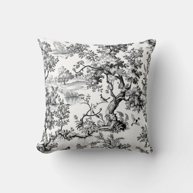 Zwarte Toile Print Kussen (Voorkant)