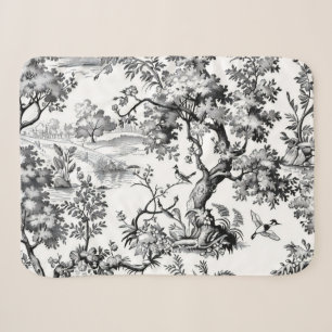 Zwarte Toile Print Sherpa Deken