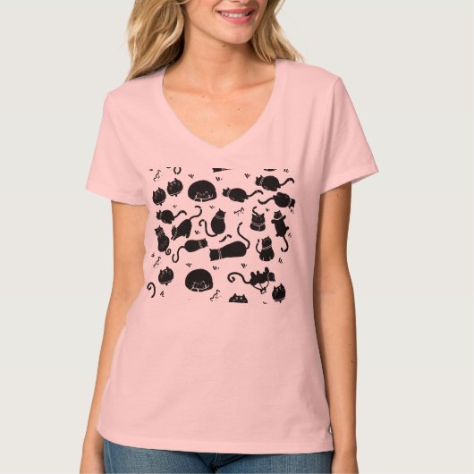 Zwarte top met roze kat en naam (Voorkant)