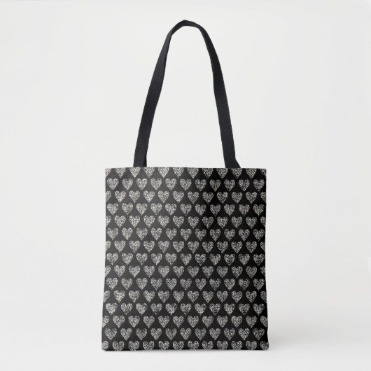 Zwarte Tote Bag met Chic Hartpatroon (Voorkant)