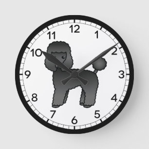 Zwarte Toy Poodle Cartoonhond Illustratie Ronde Klok